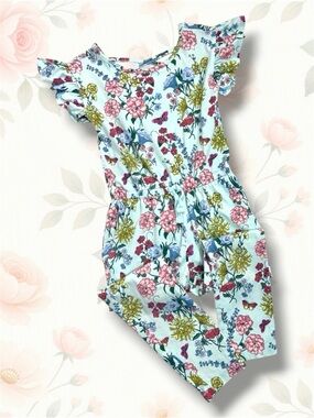 Tea Collection Girls Jumpsuit 🦋 Aqua Garden Floral Size 6 Like New